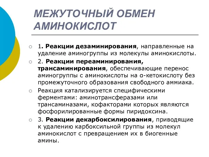 МЕЖУТОЧНЫЙ ОБМЕН АМИНОКИСЛОТ 1. Реакции дезаминирования, направленные на удаление аминогруппы из