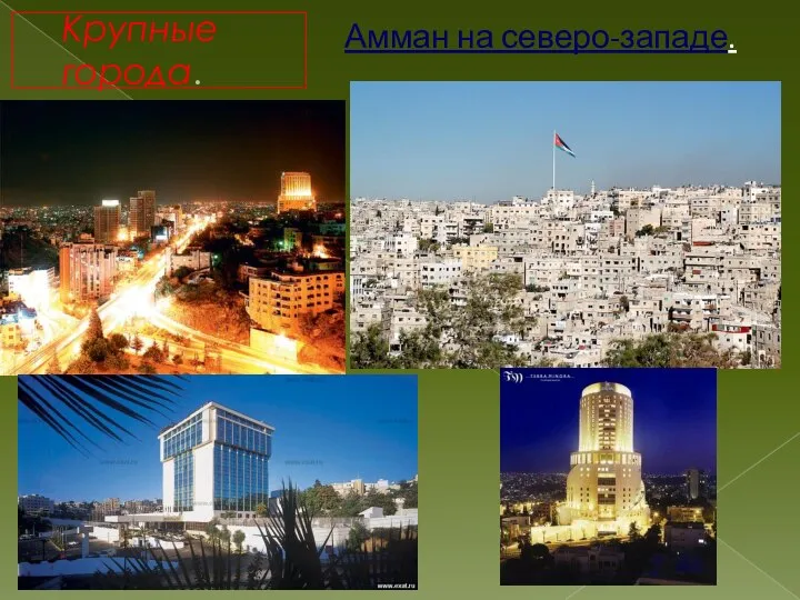 Крупные города. Амман на северо-западе.