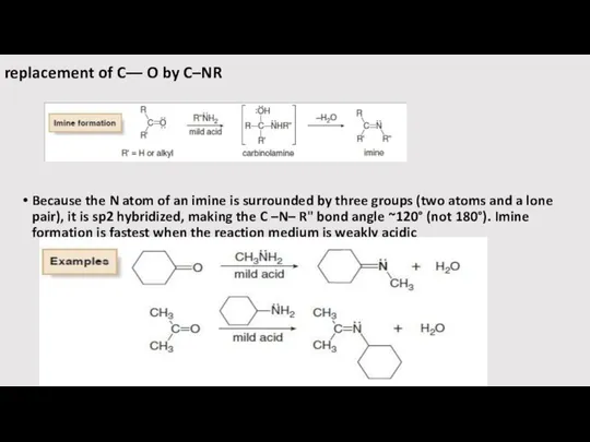 replacement of C–– O by C–NR Because the N atom of