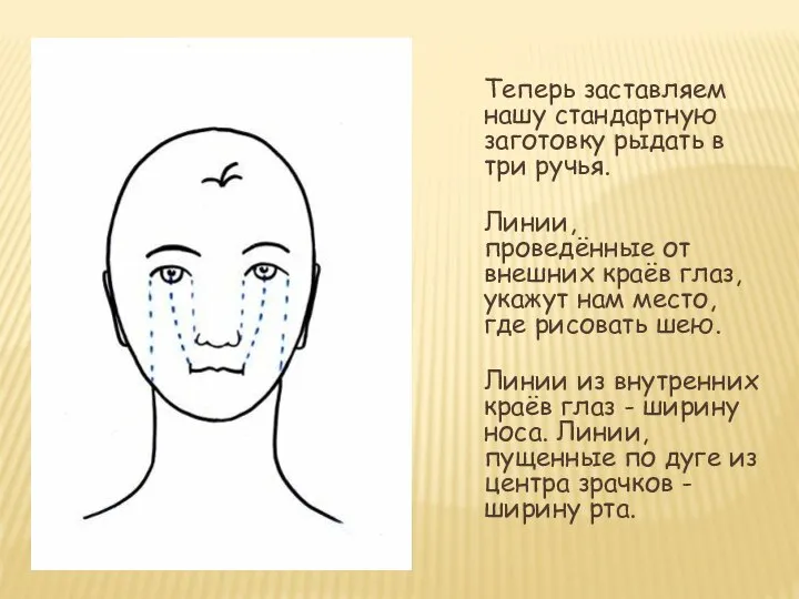 Теперь заставляем нашу стандартную заготовку рыдать в три ручья. Линии, проведённые