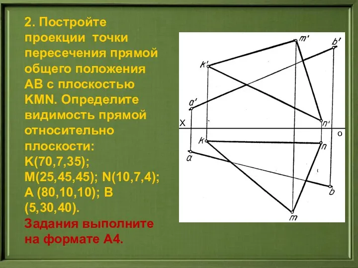 X o 2. Постройте проекции точки пересечения прямой общего положения АВ