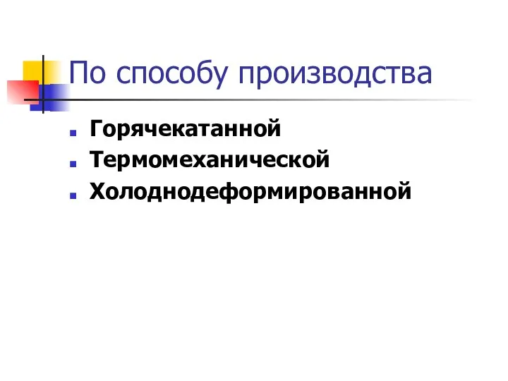 По способу производства Горячекатанной Термомеханической Холоднодеформированной