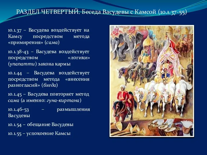 10.1.37 – Васудева воздействует на Камсу посредством метода «примирения» (сама) 10.1.38-43