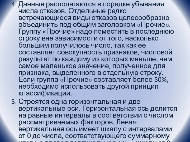 4. Данные располагаются в порядке убывания числа отказов. Отдельные редко встречающиеся