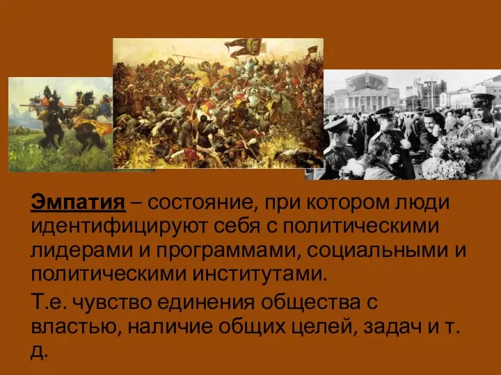 Эмпатия – состояние, при котором люди идентифицируют себя с политическими лидерами