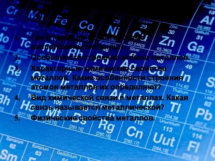 § 5,6. Составить конспект по плану Где в периодической системе расположены