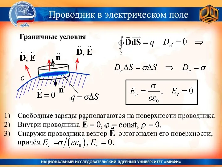 Проводник в электрическом поле Граничные условия