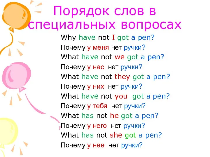 Порядок слов в специальных вопросах Why have not I got a