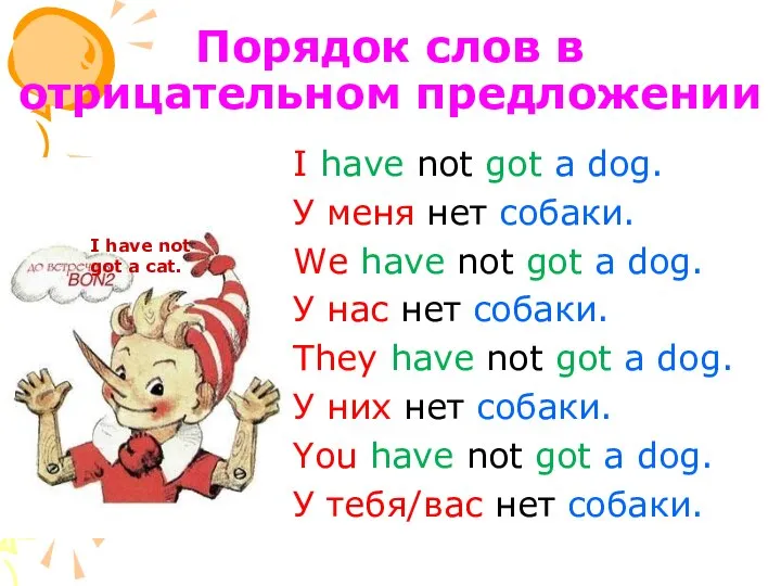 Порядок слов в отрицательном предложении I have not got a dog.