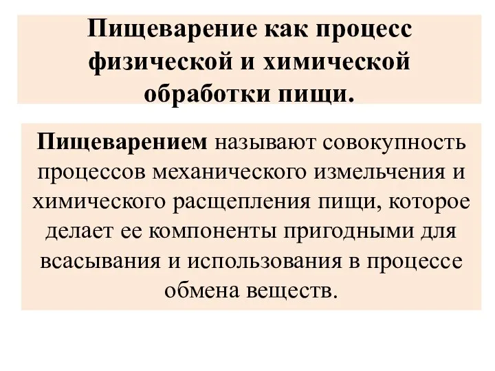 Пищеварение как процесс физической и химической обработки пищи. Пищеварением называют совокупность