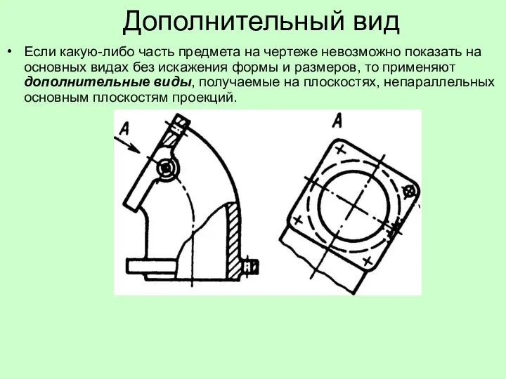 Дополнительный вид Если какую-либо часть предмета на чертеже невозможно показать на