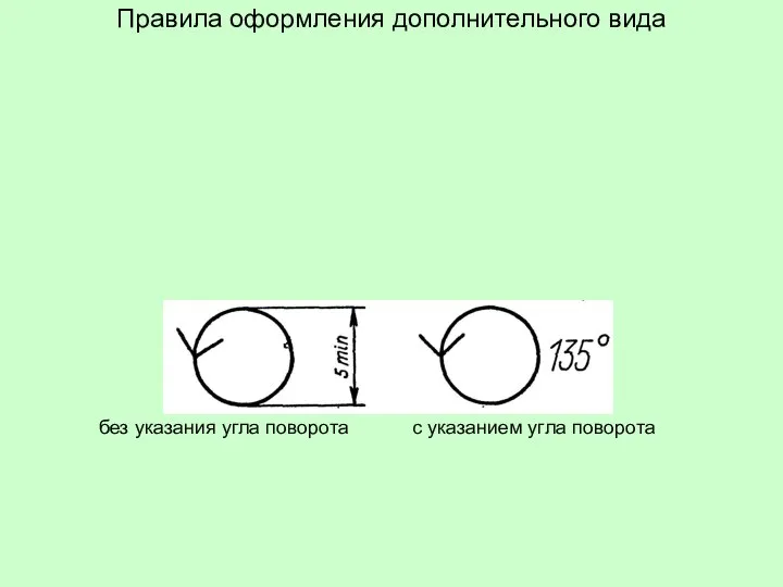 Правила оформления дополнительного вида без указания угла поворота с указанием угла поворота