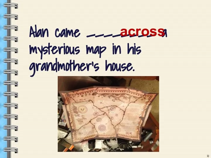 Alan came ________ a mysterious map in his grandmother’s house. across