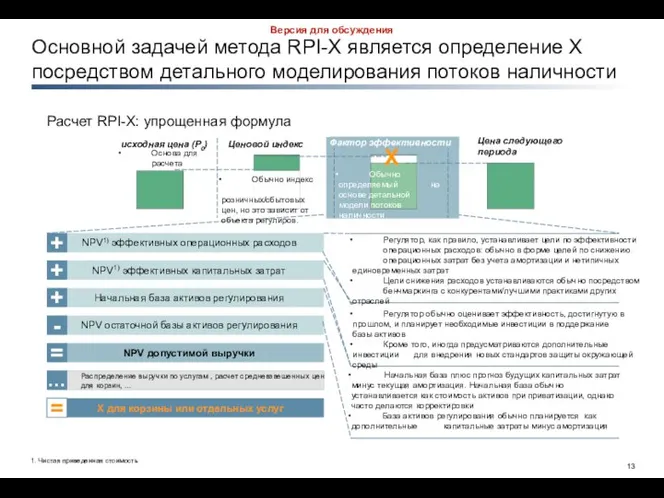 Основной задачей метода RPI-X является определение X посредством детального моделирования потоков