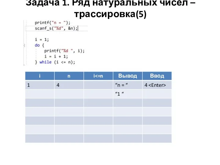 Задача 1. Ряд натуральных чисел – трассировка(5)