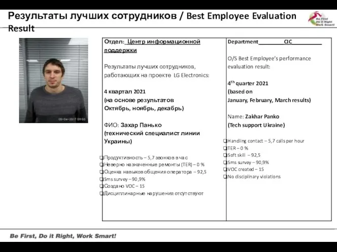 Результаты лучших сотрудников / Best Employee Evaluation Result