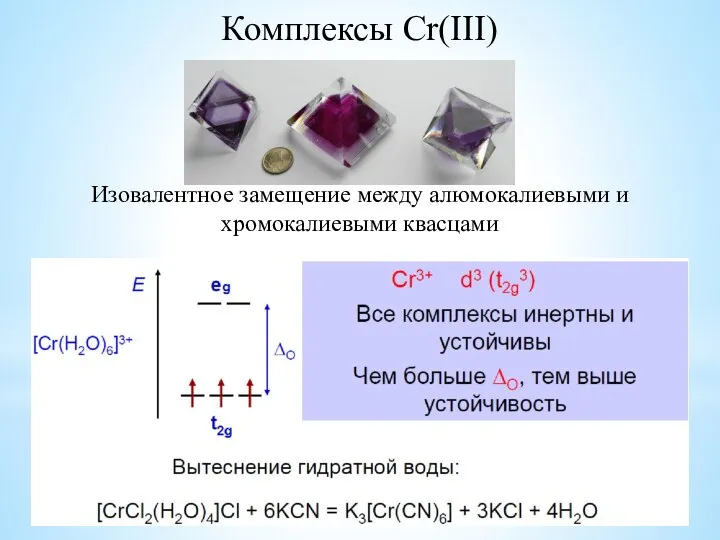 Комплексы Cr(III) Изовалентное замещение между алюмокалиевыми и хромокалиевыми квасцами