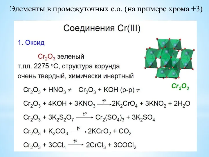 Элементы в промежуточных с.о. (на примере хрома +3)