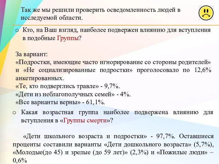 Так же мы решили проверить осведомленность людей в исследуемой области. Кто,