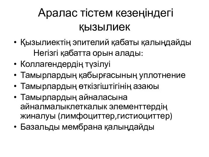 Аралас тістем кезеңіндегі қызылиек Қызылиектің эпителий қабаты қалыңдайды Негізгі қабатта орын