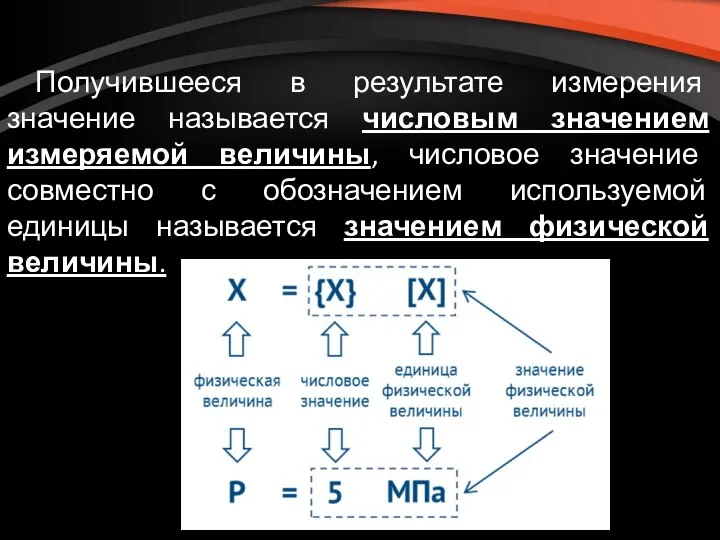 Получившееся в результате измерения значение называется числовым значением измеряемой величины, числовое