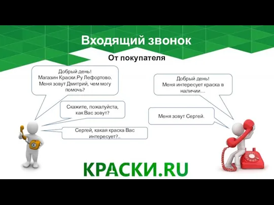 Входящий звонок От покупателя Добрый день! Магазин Краски.Ру Лефортово. Меня зовут