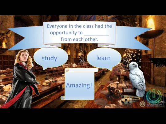 Everyone in the class had the opportunity to _________ from each other. learn study Amazing!