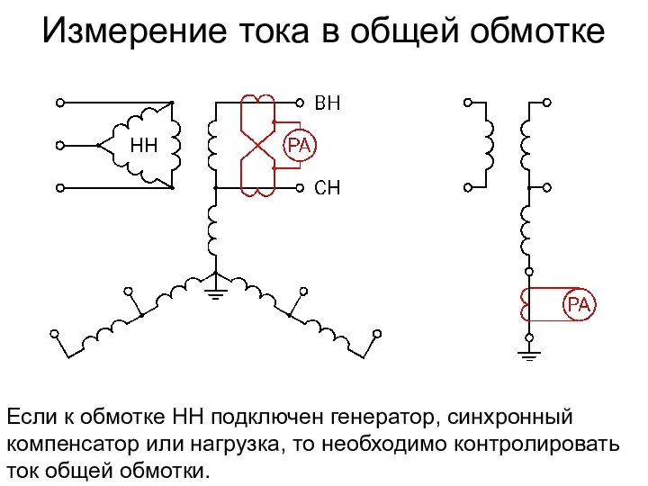 Измерение тока в общей обмотке Если к обмотке НН подключен генератор,