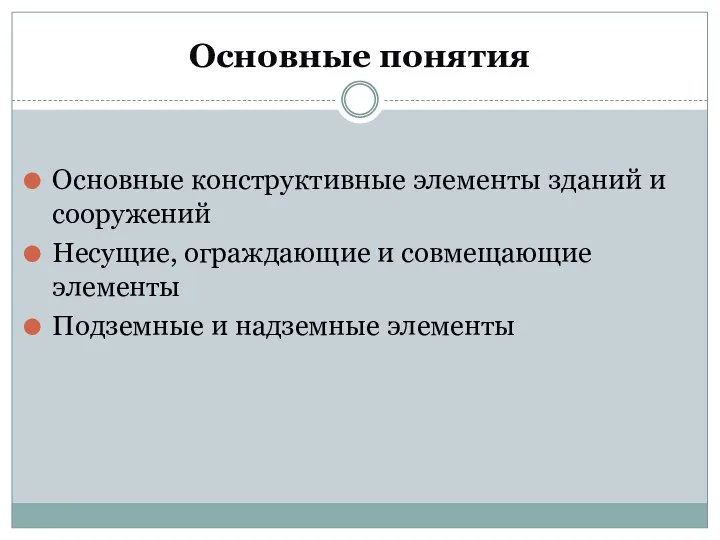 Основные понятия Основные конструктивные элементы зданий и сооружений Несущие, ограждающие и