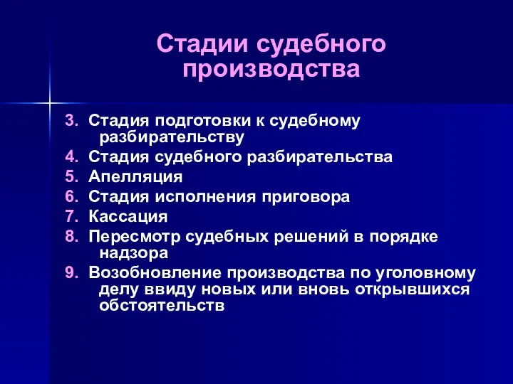 Стадии судебного производства 3. Стадия подготовки к судебному разбирательству 4. Стадия