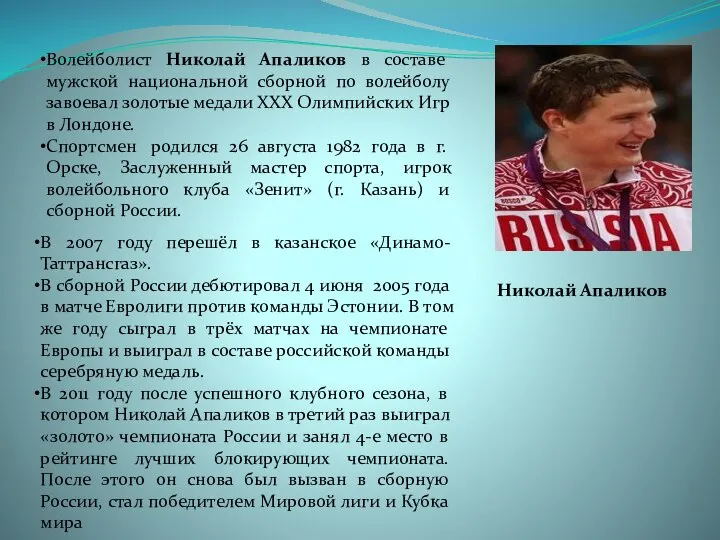 Николай Апаликов Волейболист Николай Апаликов в составе мужской национальной сборной по