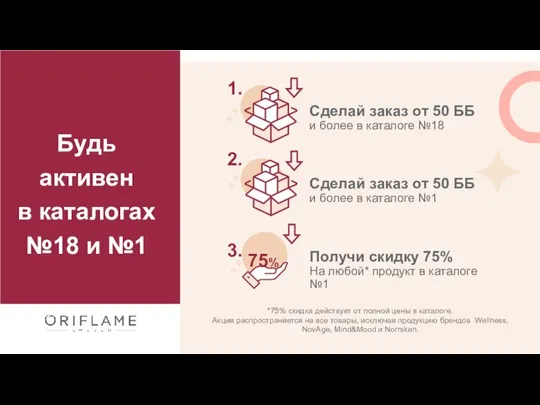 Будь активен в каталогах №18 и №1 Получи скидку 75% На