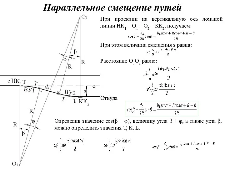 Параллельное смещение путей При проекции на вертикальную ось ломаной линии НК1