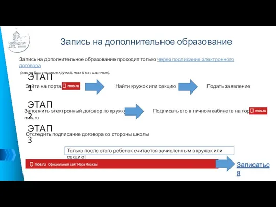 Запись на дополнительное образование Записаться Запись на дополнительное образование проходит только