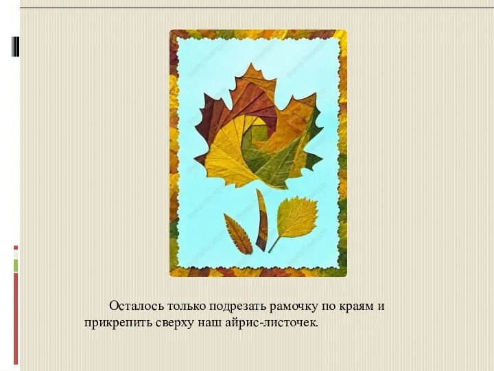 Осталось только подрезать рамочку по краям и прикрепить сверху наш айрис-листочек.