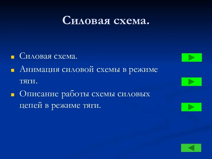 Силовая схема. Силовая схема. Анимация силовой схемы в режиме тяги. Описание