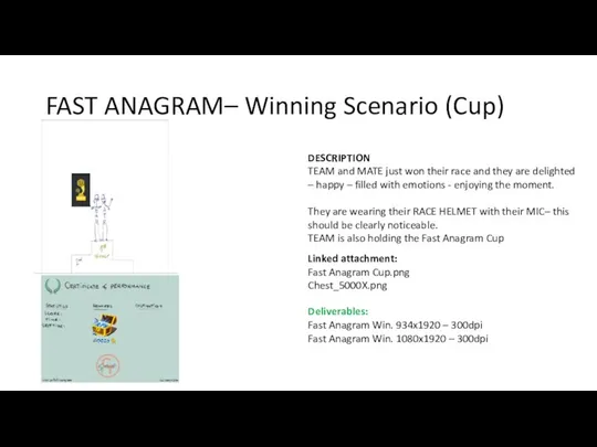 FAST ANAGRAM– Winning Scenario (Cup) DESCRIPTION TEAM and MATE just won