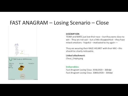 FAST ANAGRAM – Losing Scenario – Close DESCRIPTION TEAM and MATE