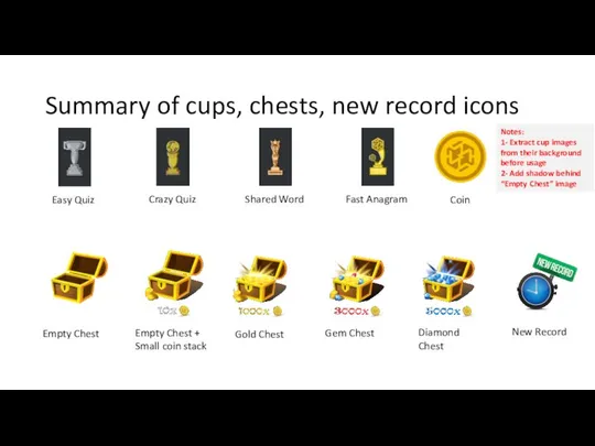 Summary of cups, chests, new record icons Easy Quiz Crazy Quiz