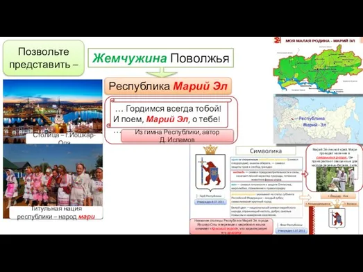 Жемчужина Поволжья Позвольте представить – Республика Марий Эл … Гордимся всегда