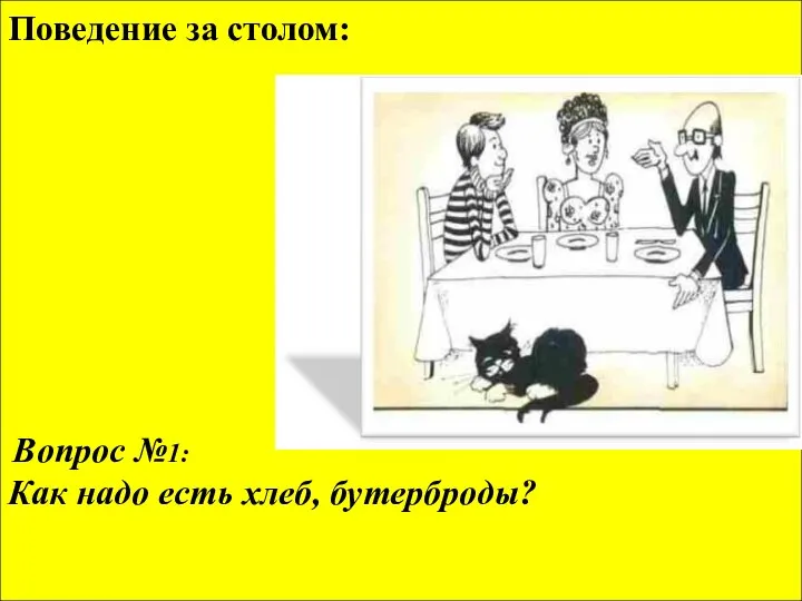 Поведение за столом: Вопрос №1: Как надо есть хлеб, бутерброды?