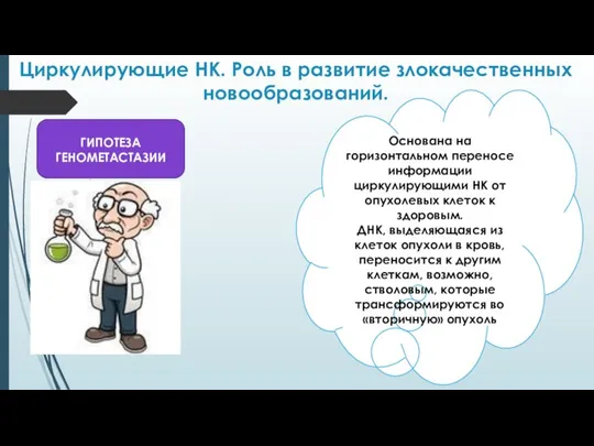 Циркулирующие НК. Роль в развитие злокачественных новообразований. ГИПОТЕЗА ГЕНОМЕТАСТАЗИИ Основана на