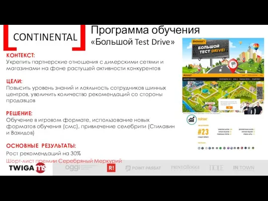 CONTINENTAL Программа обучения «Большой Test Drive» КОНТЕКСТ: Укрепить партнерские отношения с