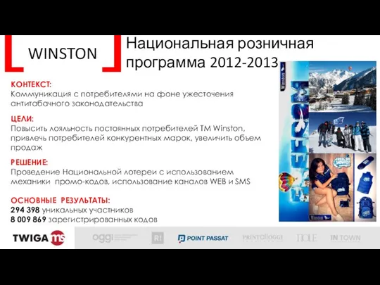 WINSTON Национальная розничная программа 2012-2013 КОНТЕКСТ: Коммуникация с потребителями на фоне