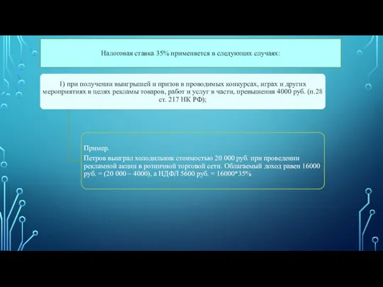 Налоговая ставка 35% применяется в следующих случаях: