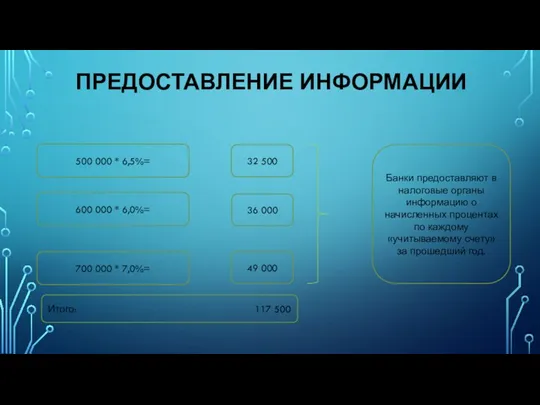 ПРЕДОСТАВЛЕНИЕ ИНФОРМАЦИИ 500 000 * 6,5%= 700 000 * 7,0%= 600