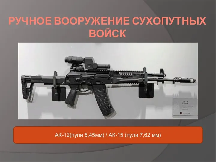 РУЧНОЕ ВООРУЖЕНИЕ СУХОПУТНЫХ ВОЙСК АК-12(пули 5,45мм) / АК-15 (пули 7,62 мм)