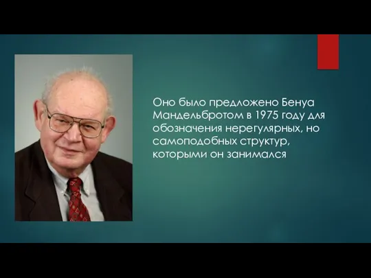 Оно было предложено Бенуа Мандельбротом в 1975 году для обозначения нерегулярных,