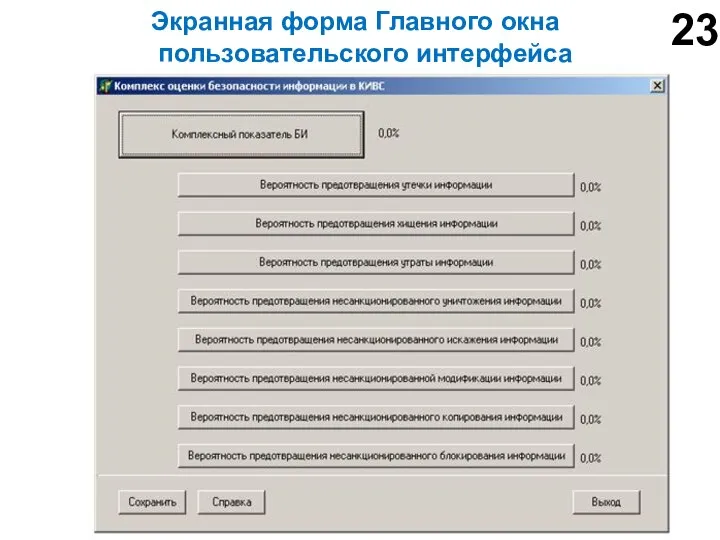 Экранная форма Главного окна пользовательского интерфейса 23