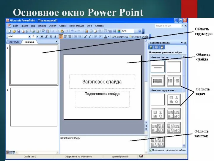 Основное окно Power Point